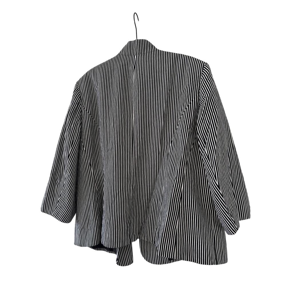 Chaps Womens 18W Black White Striped Cotton Blazer Jacket Plus Size Button - Picture 10 of 13